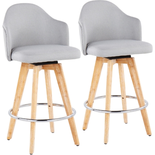 Ahoy 26" Counter Stool in Light Grey Fabric, Wood & Chrome Metal (Set of 2)